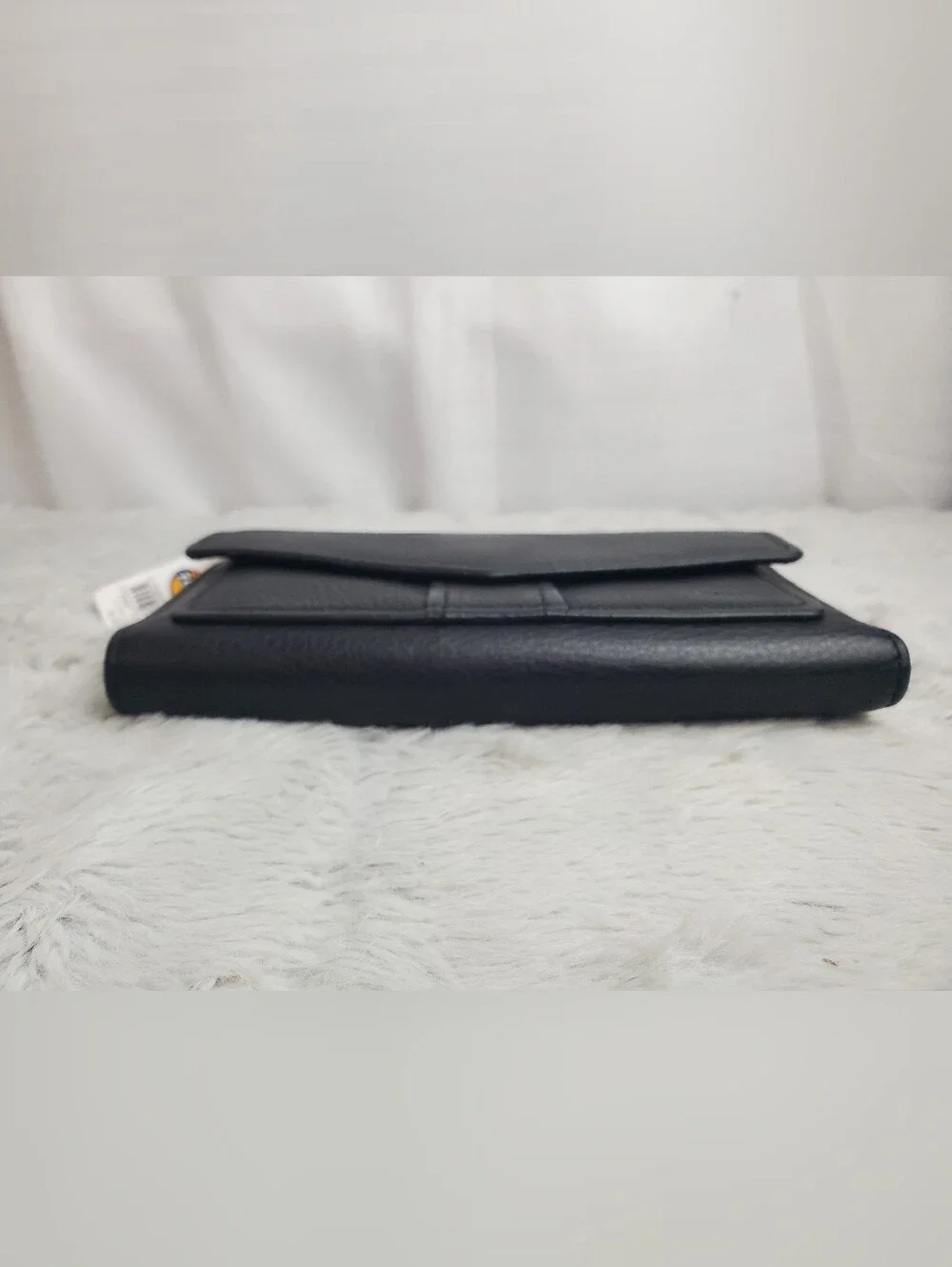 NWT Vintage Fossil Black Leather Tri Fold Wallet Coin Dept & Removable Checkbook